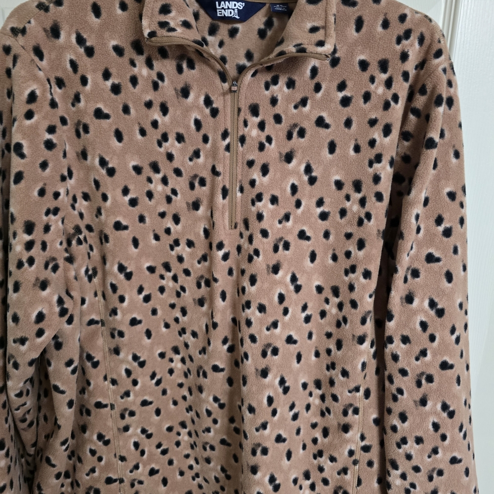Lands' End Brown Spotted Fleece Pullover